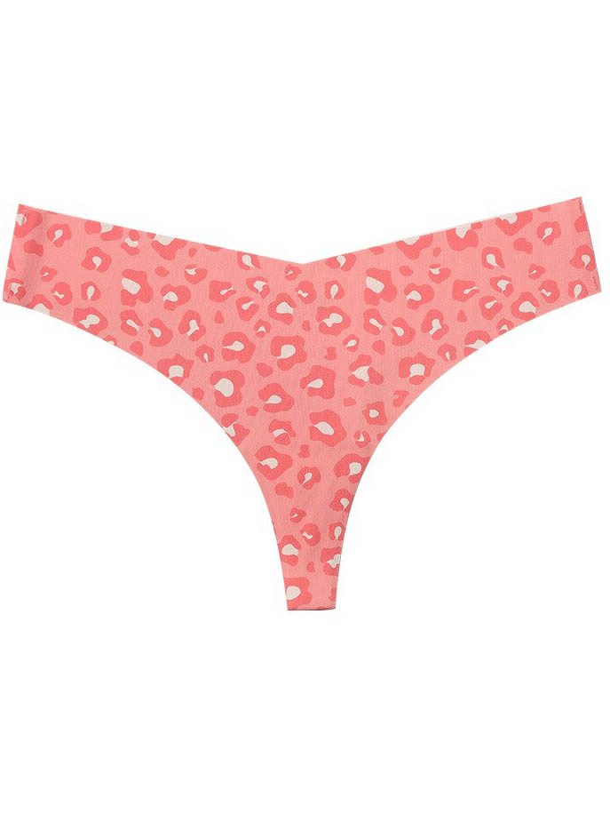 Sexy leopard print T-back seamless panties in pink, made of nylon, offering comfort and style - product code SF0869.